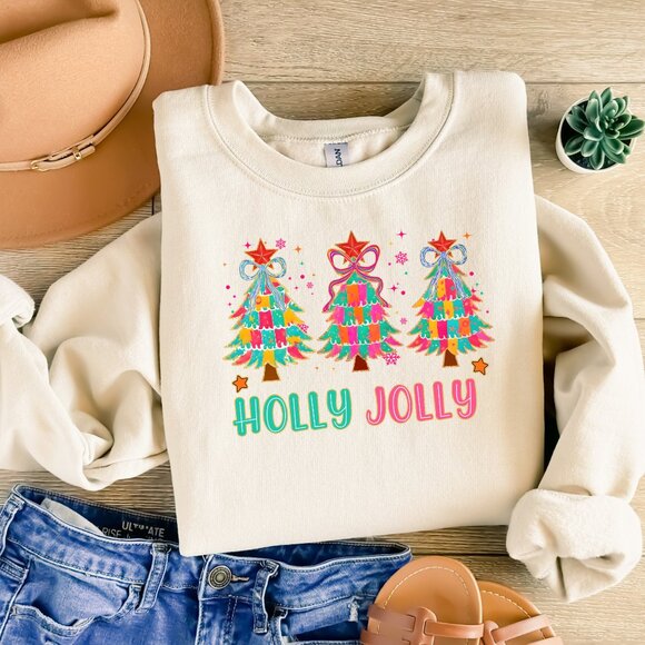 Sand Holly Jolly Christmas Crewneck - Picture 1 of 1